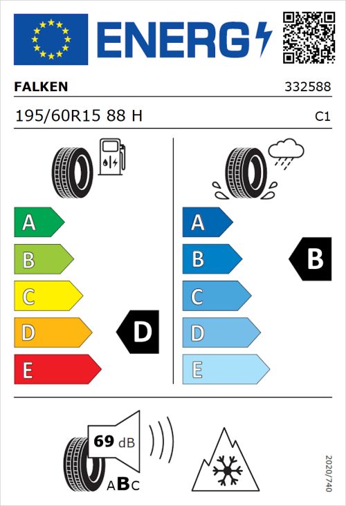 Tyre Label for Falken Euroall Season AS210 195/60R15 88H