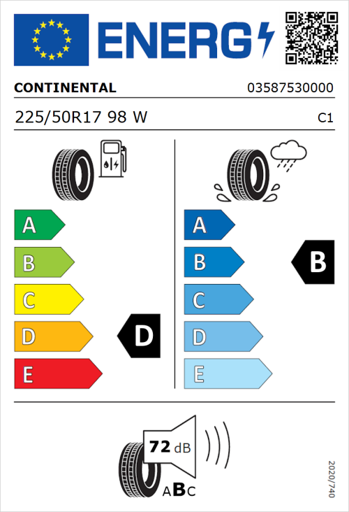 Tyre Label for Continental SportContact 2 225/50R17 98W