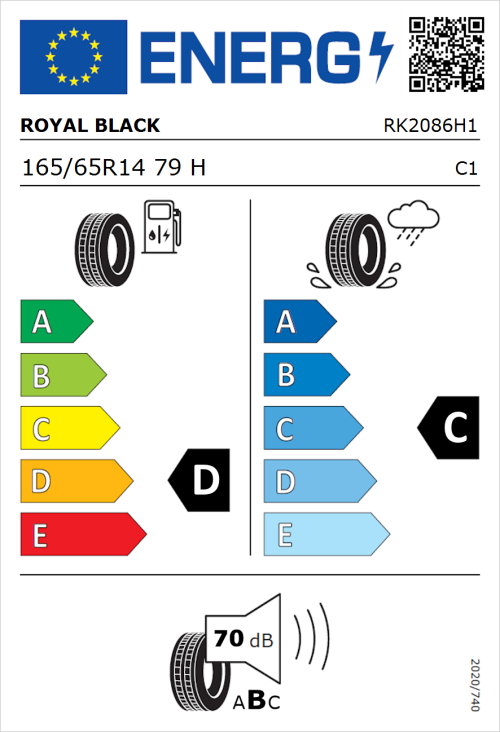 Tyre Label for Royal Black Royal Mile 165/65R14 79H