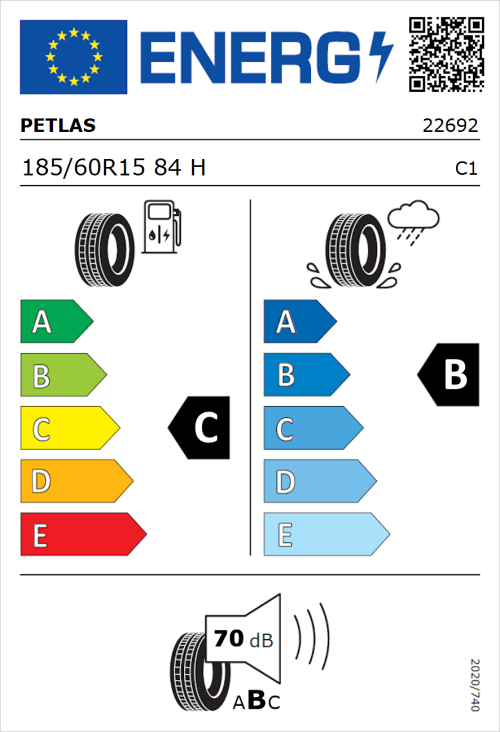 Tyre Label for Petlas Imperium PT515 185/60R15 84H