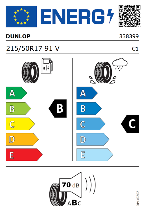Tyre Label for Dunlop Enasave EC300+ 215/50R17 91V